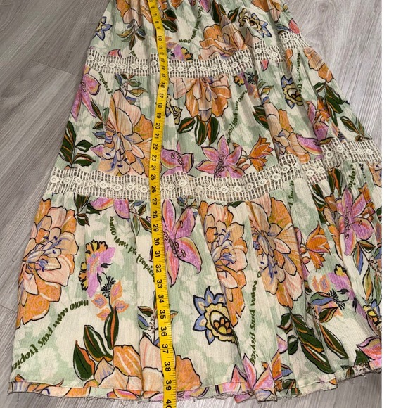 Z&L Europe Women Tropical Floral Crochet Lace Tiered Maxi Skirt Green Orange L - Picture 3 of 6